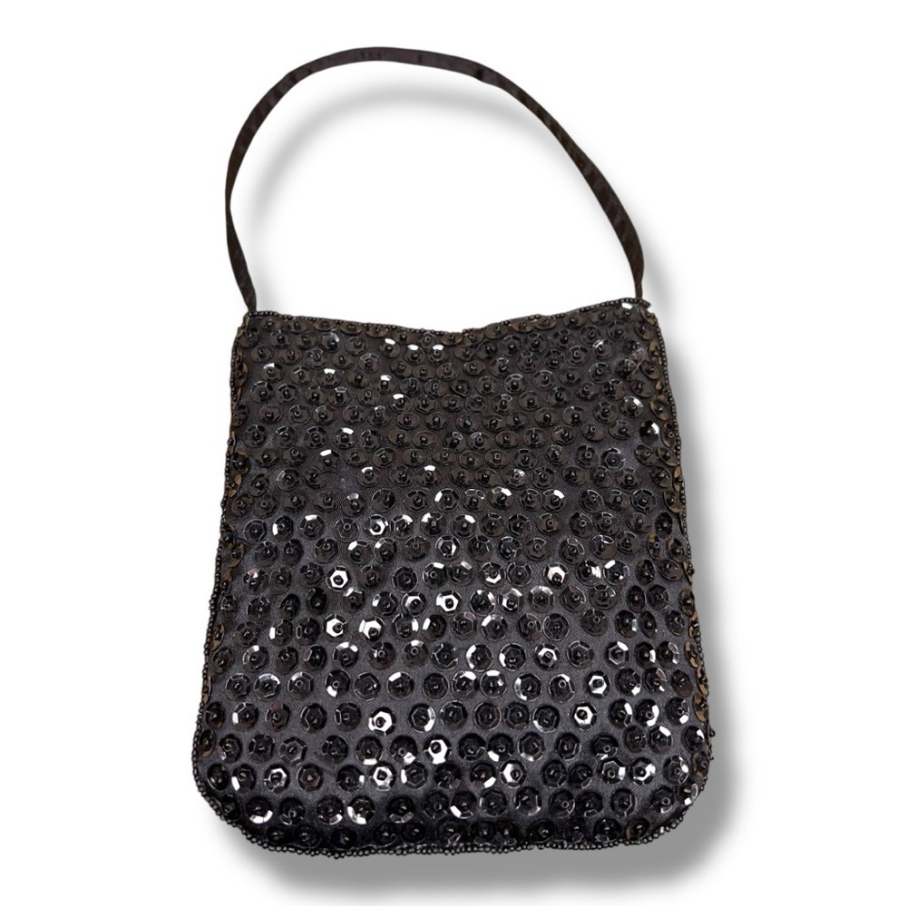 Black Sequin Small Purse Crossbody  Event Party Formal Glam Goth Retro Pinup